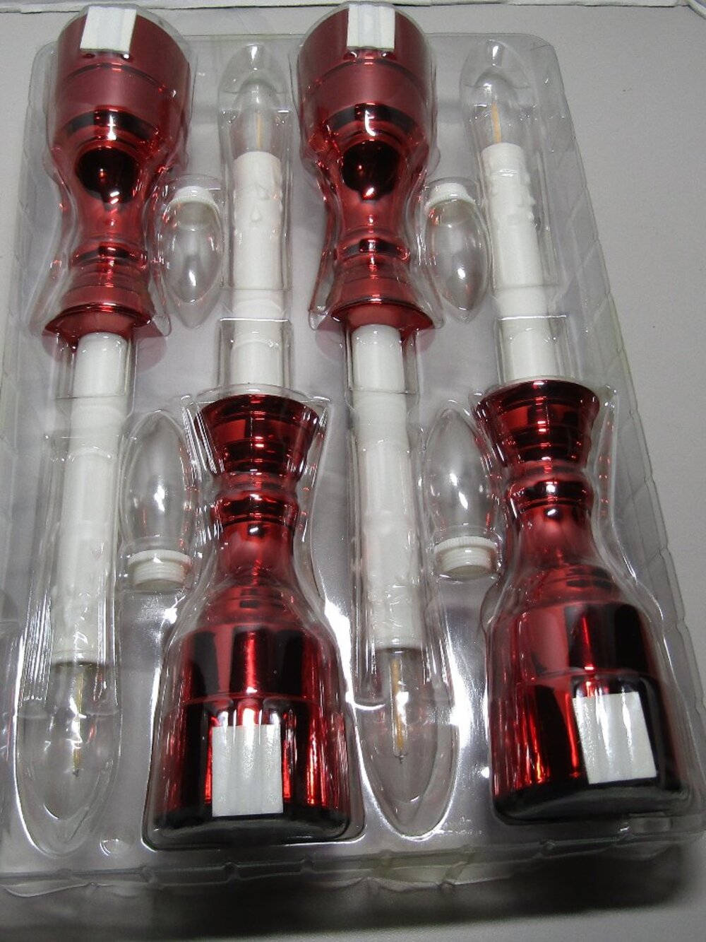 Bethlehem Lights Set Of 4 Premium Cordless Window Candles- RED Metallic- NEW